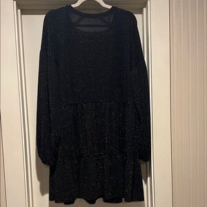 Black with Gold Shimmer Long-Sleeve Babydoll Dress